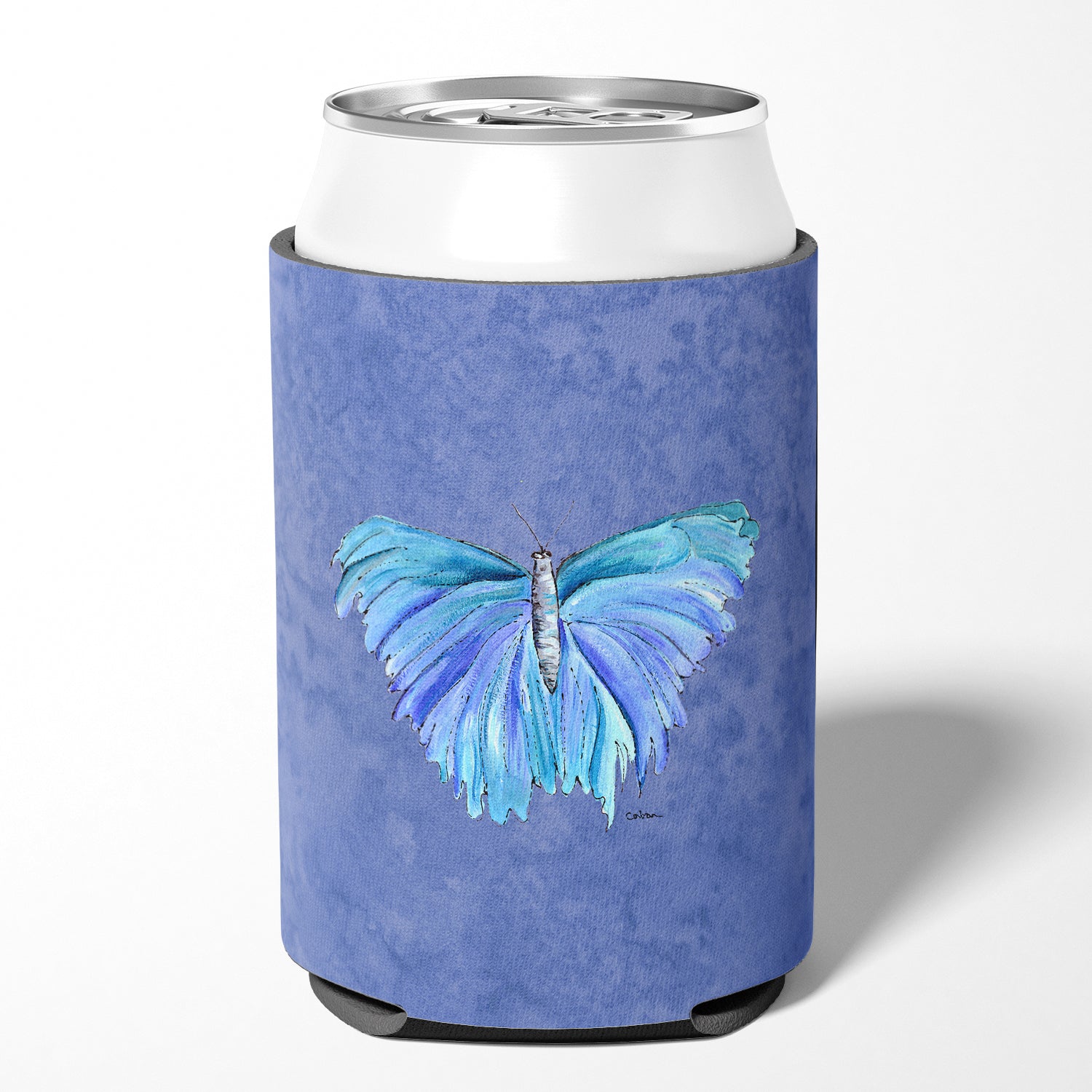 Butterfly on Slate Blue Can or Bottle Beverage Insulator Hugger