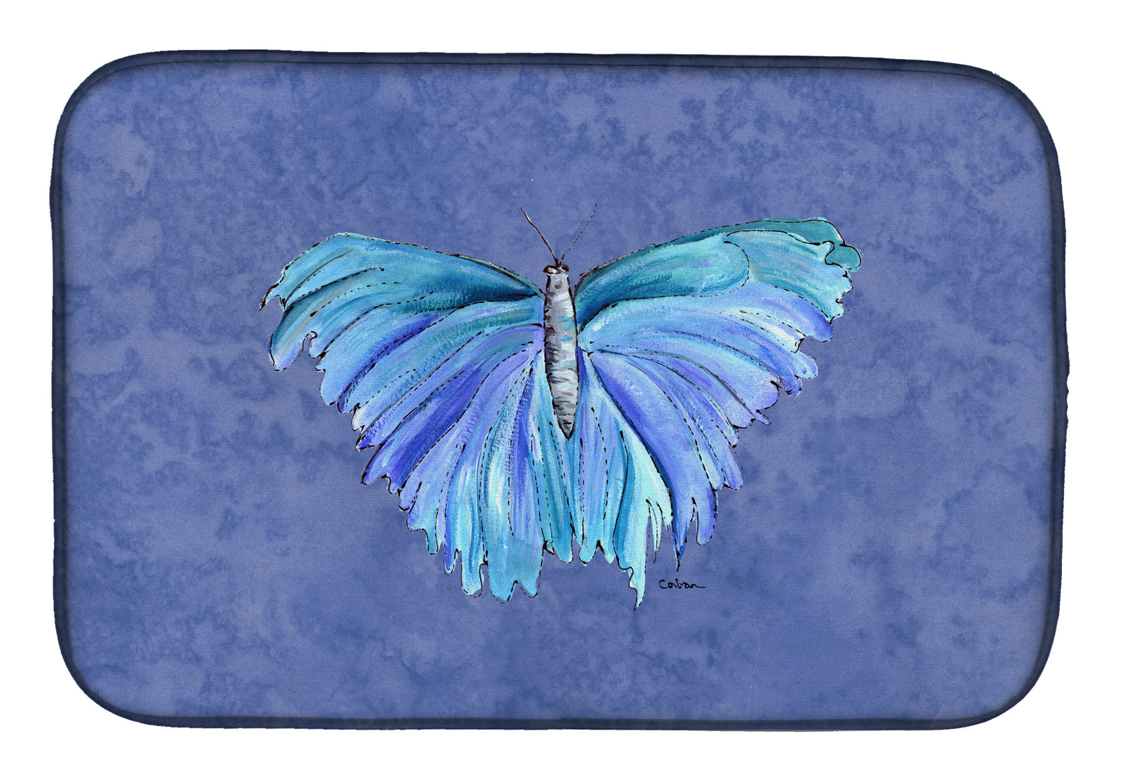Butterfly on Slate Blue Dish Drying Mat 8855DDM  the-store.com.