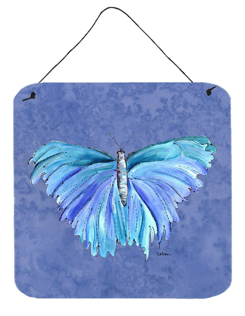 Butterfly on Slate Blue Aluminium Metal Wall or Door Hanging Prints by Caroline's Treasures