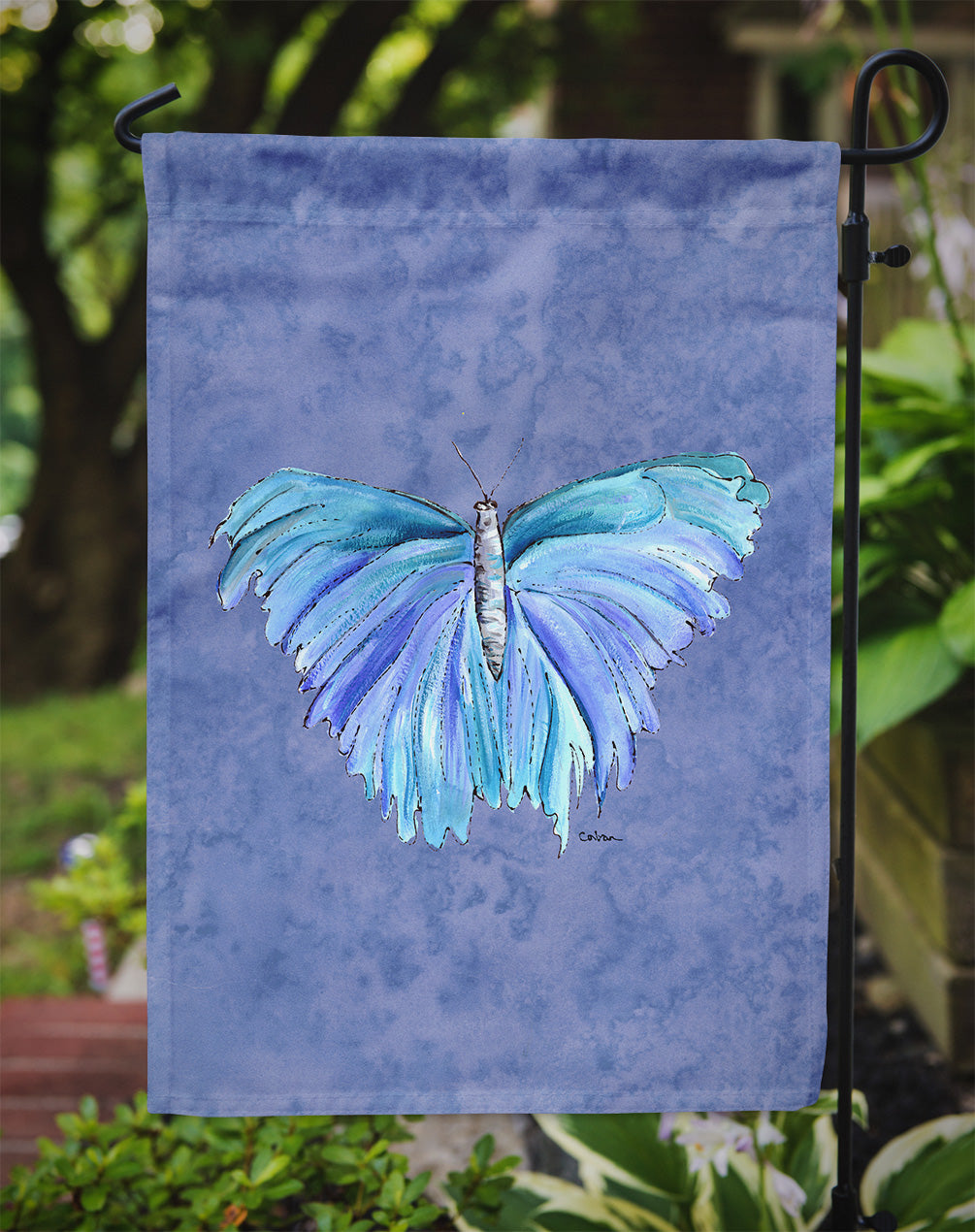 Butterfly on Slate Blue Flag Garden Size.