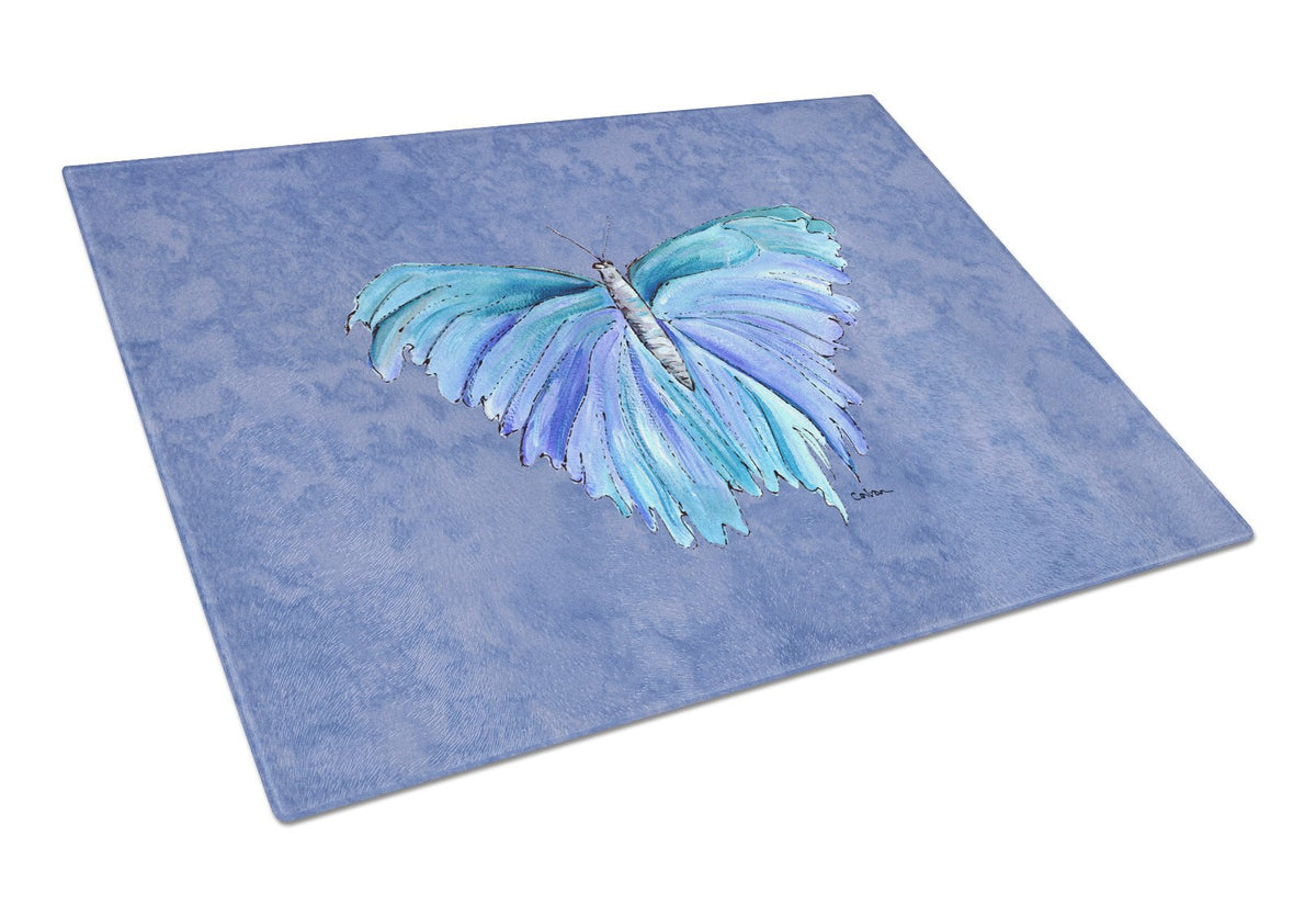 Butterfly on Slate Blue Glass Cutting Board Large by Caroline&#39;s Treasures