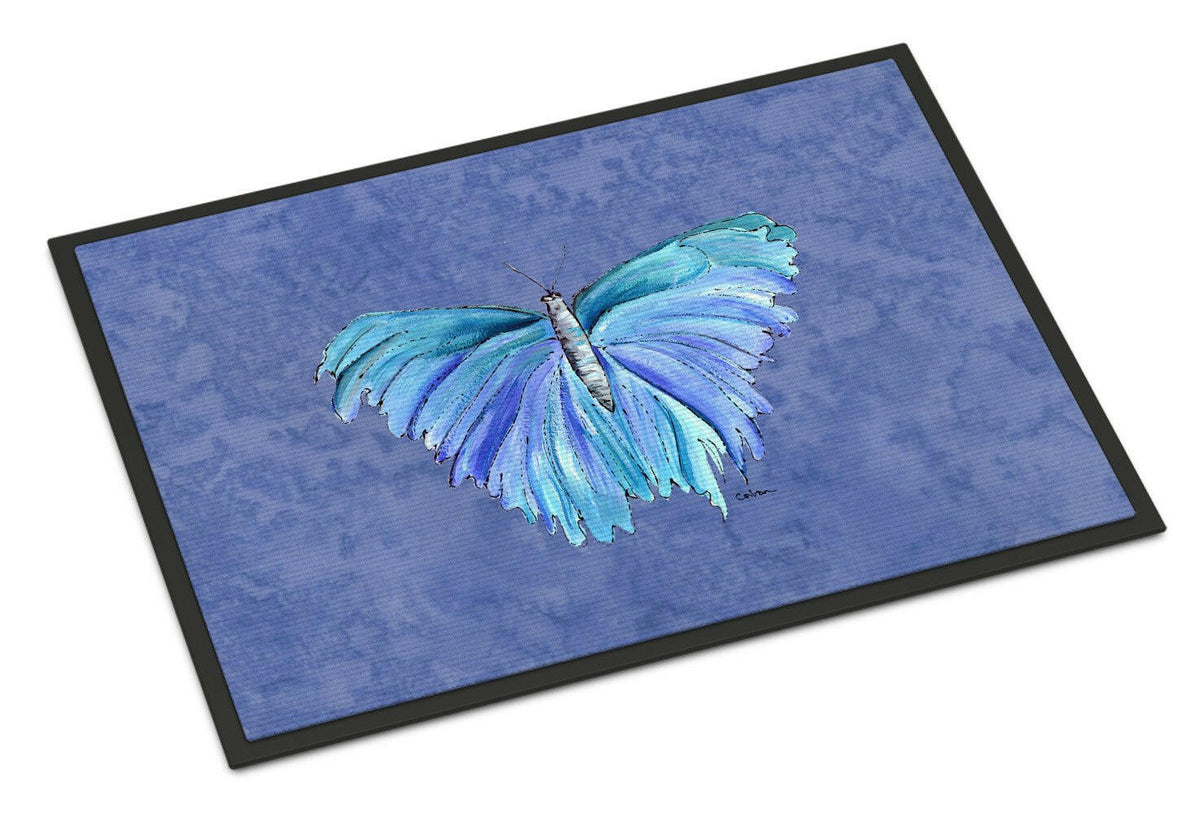 Butterfly on Slate Blue Indoor or Outdoor Mat 18x27 Doormat - the-store.com