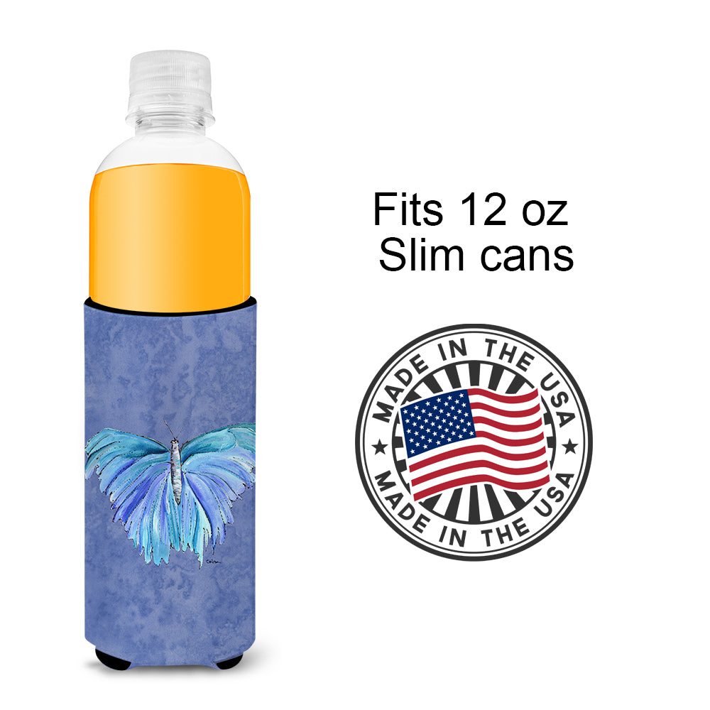 Butterfly on Slate Blue Ultra Beverage Insulators for slim cans 8855MUK