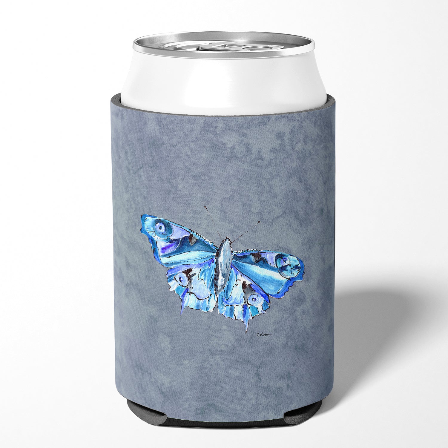 Butterfly on Gray Can or Bottle Beverage Insulator Hugger.