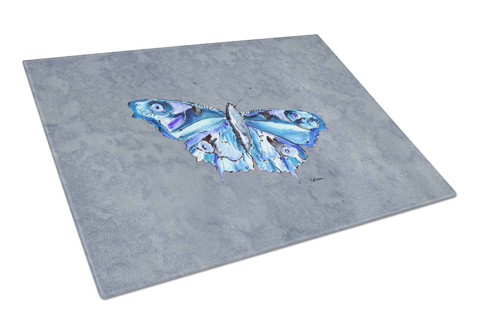 Butterfly on Gray Glass Cutting Board Large by Caroline's Treasures