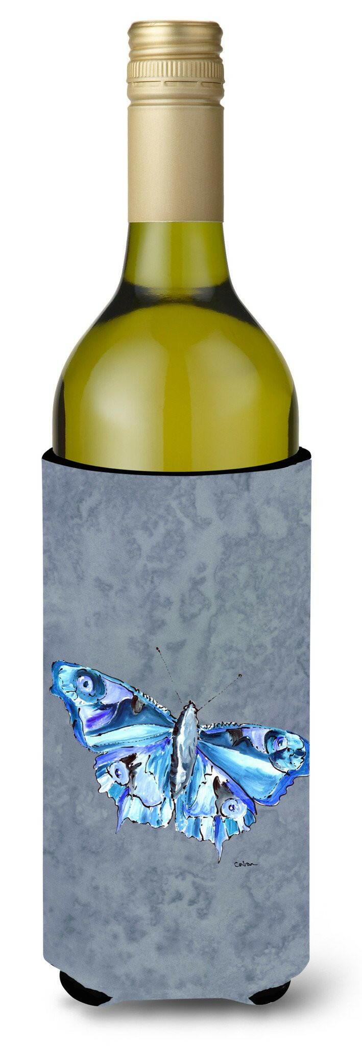 Butterfly on Gray Wine Bottle Beverage Insulator Beverage Insulator Hugger by Caroline&#39;s Treasures