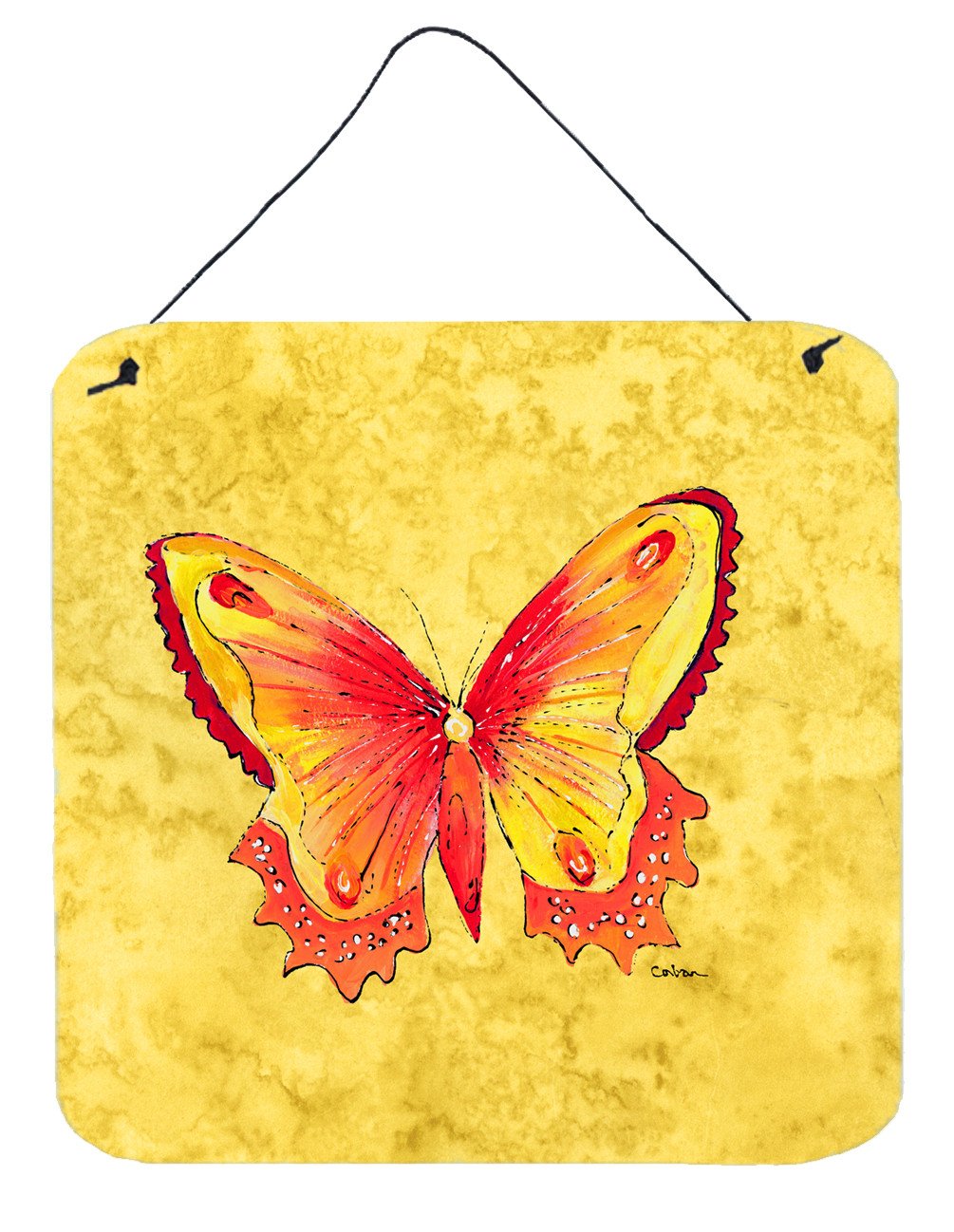 Butterfly on Yellow Aluminium Metal Wall or Door Hanging Prints by Caroline's Treasures