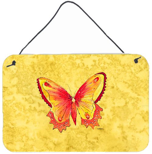 Butterfly on Yellow Aluminium Metal Wall or Door Hanging Prints by Caroline&#39;s Treasures