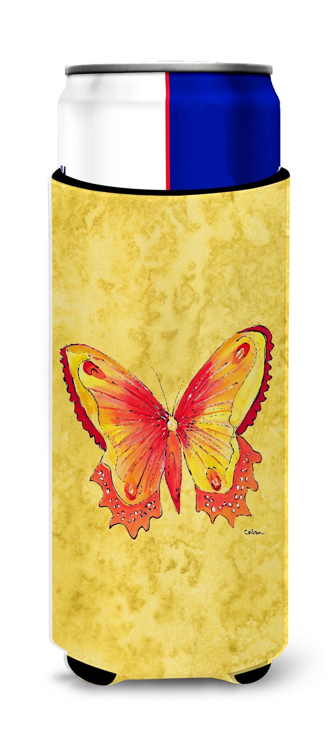 Butterfly on Yellow Ultra Beverage Insulators for slim cans 8857MUK.