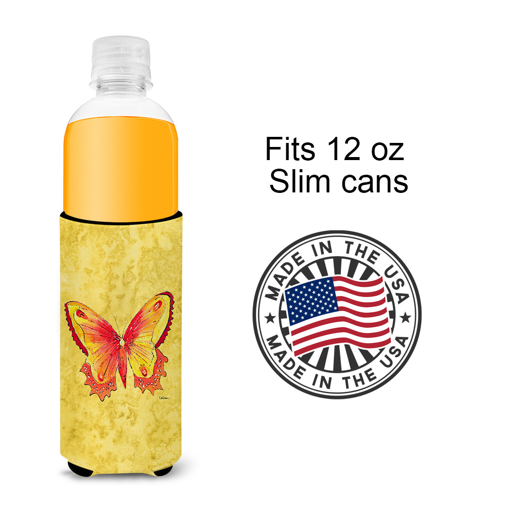 Butterfly on Yellow Ultra Beverage Insulators for slim cans 8857MUK.