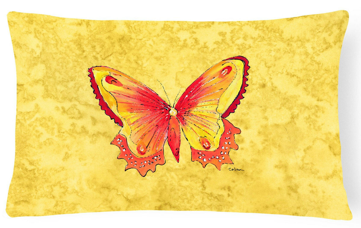Butterfly on Yellow   Canvas Fabric Decorative Pillow by Caroline&#39;s Treasures