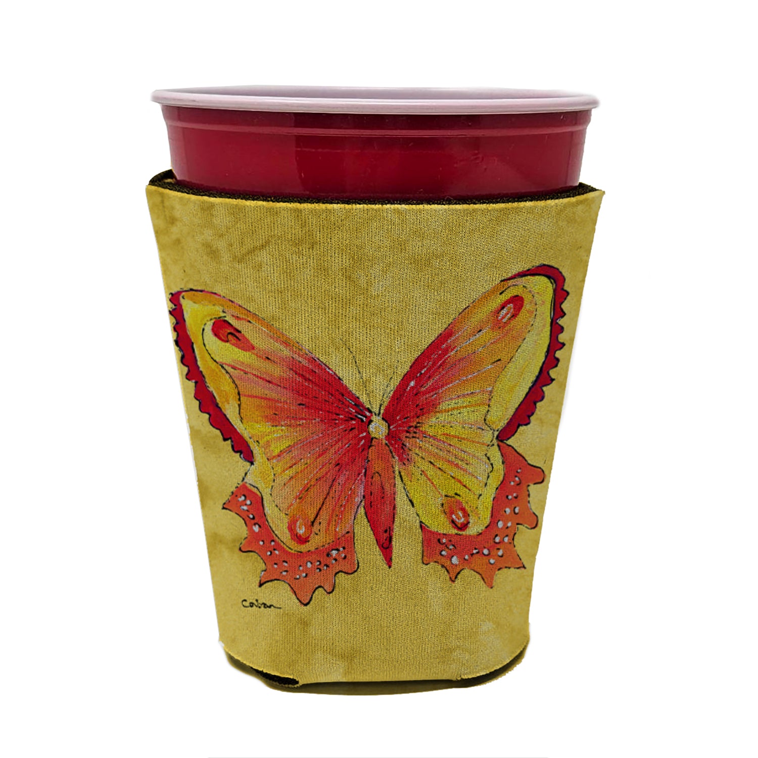 Butterfly on Yellow Red Cup Beverage Insulator Hugger  the-store.com.