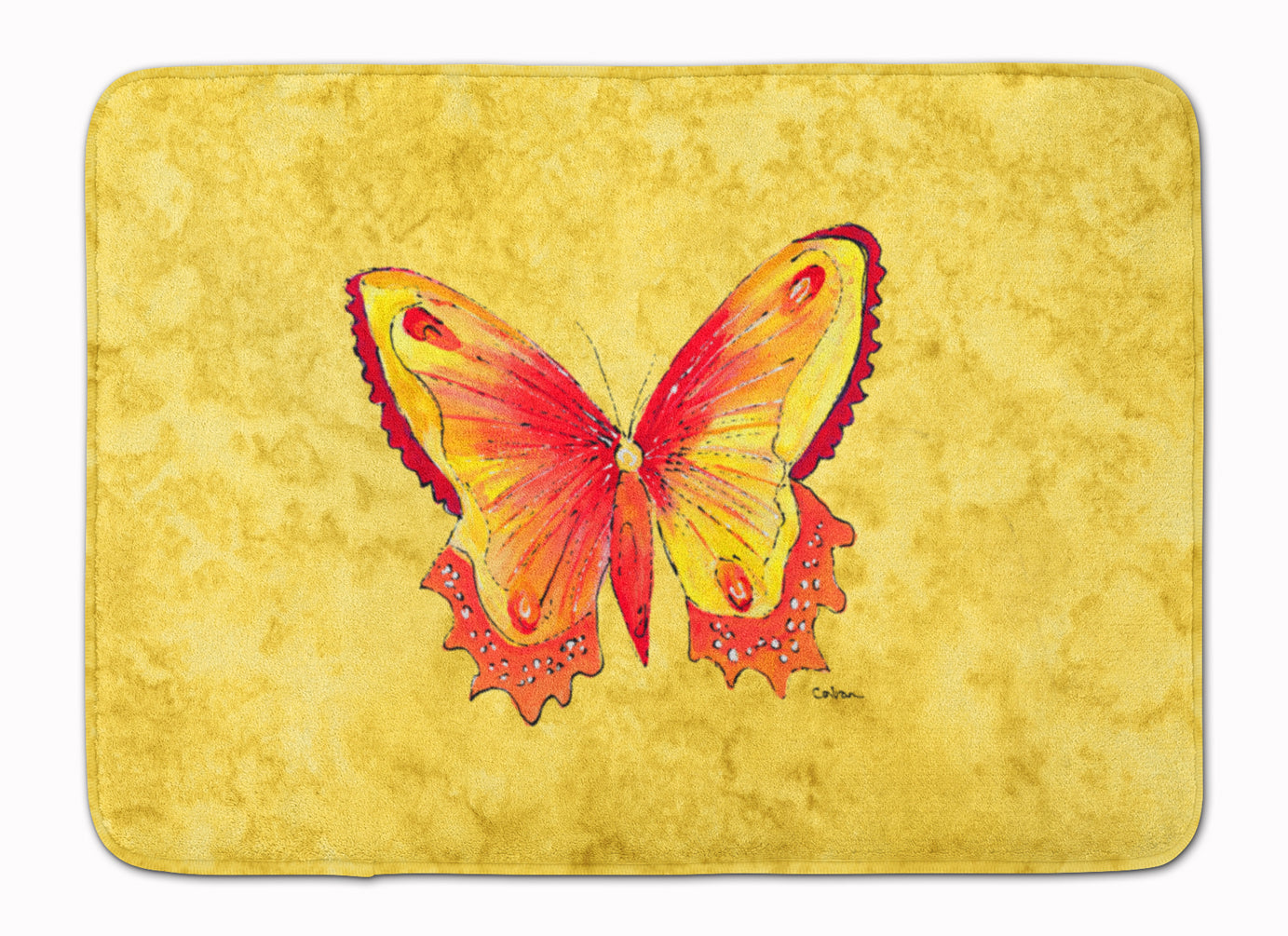 Butterfly on Yellow Machine Washable Memory Foam Mat 8857RUG - the-store.com