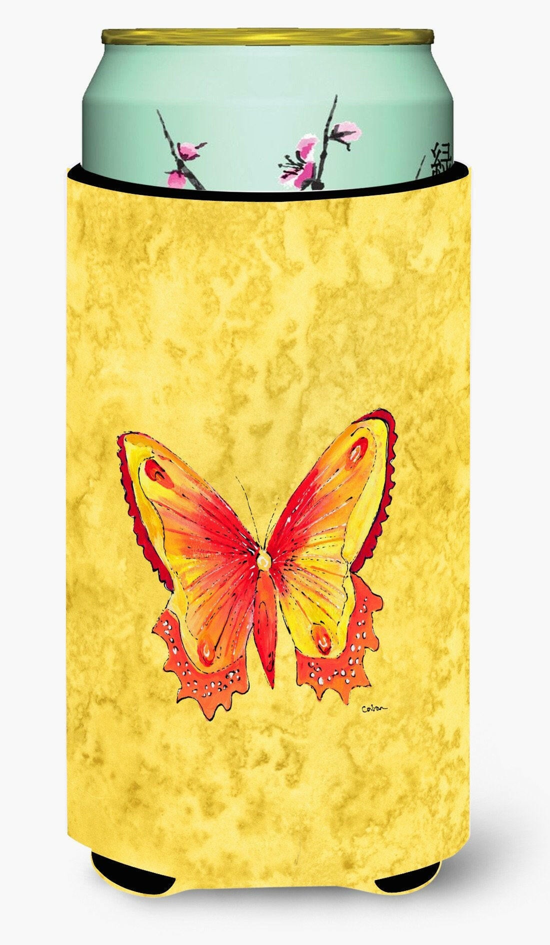Butterfly on Yellow  Tall Boy Beverage Insulator Beverage Insulator Hugger by Caroline&#39;s Treasures