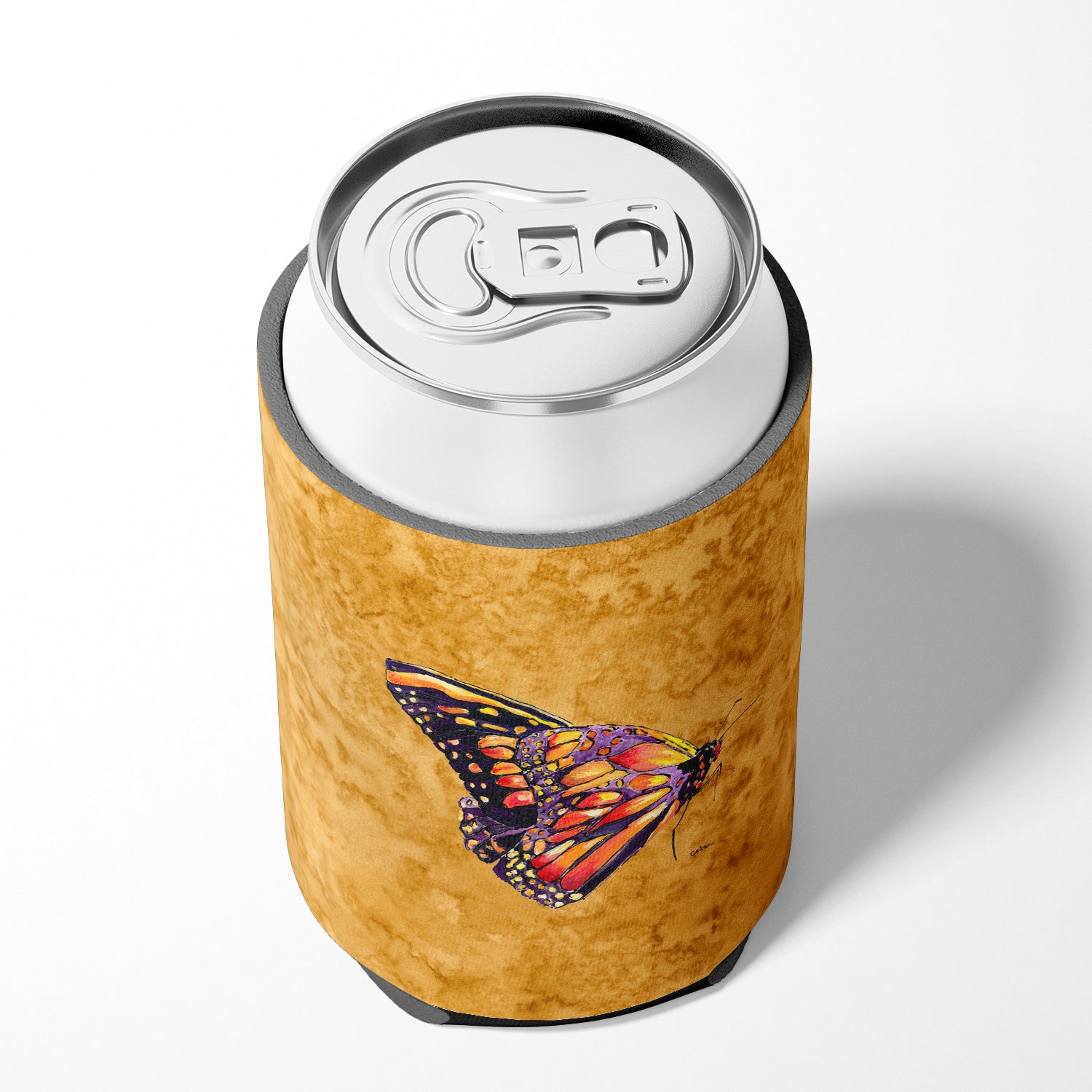 Butterfly on Gold Can or Bottle Beverage Insulator Hugger.