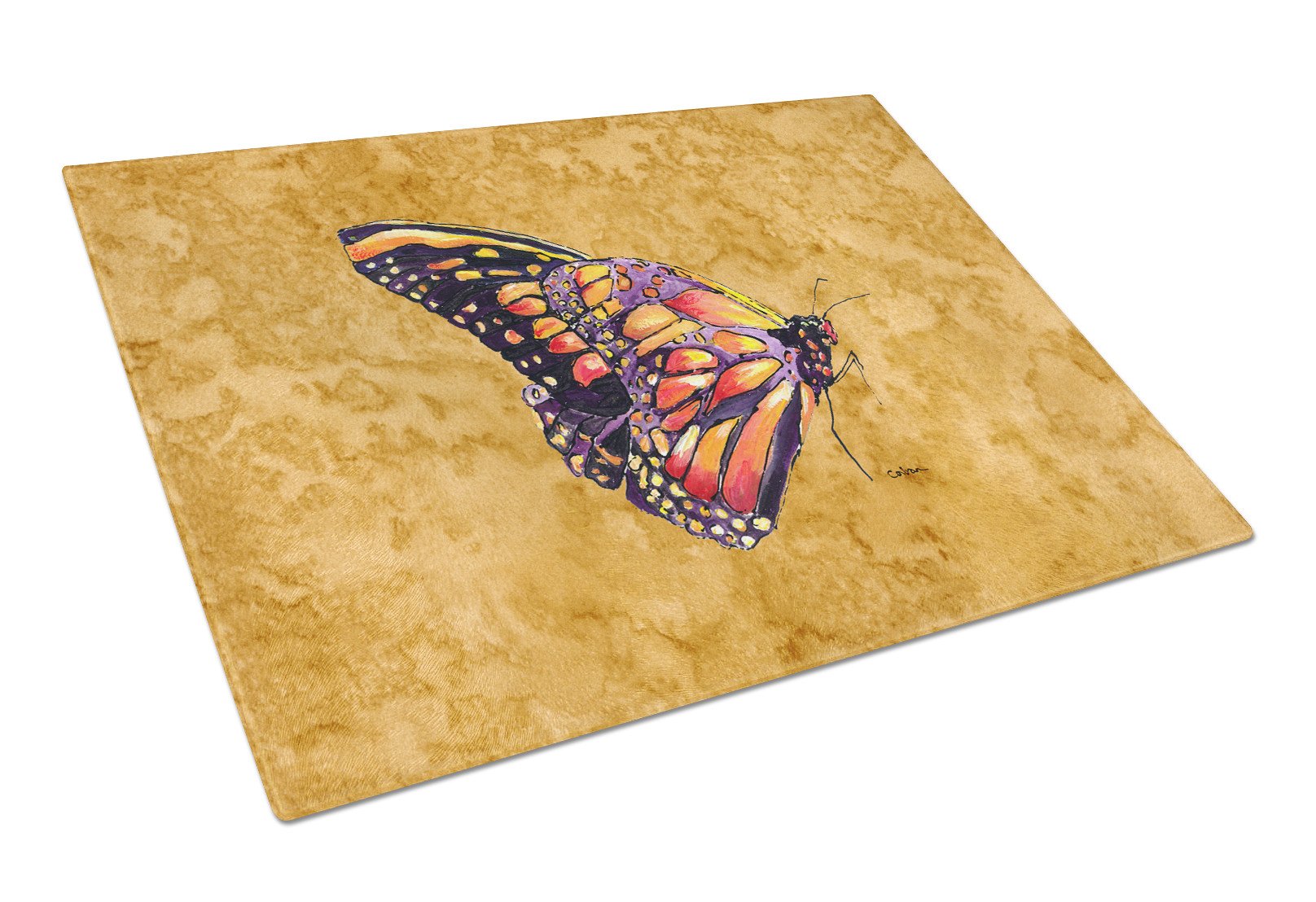 Butterfly on Gold Glass Cutting Board Large by Caroline's Treasures