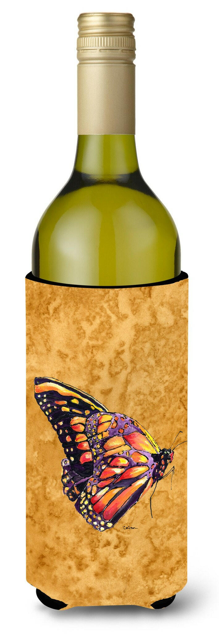 Butterfly on Gold Wine Bottle Beverage Insulator Beverage Insulator Hugger by Caroline&#39;s Treasures