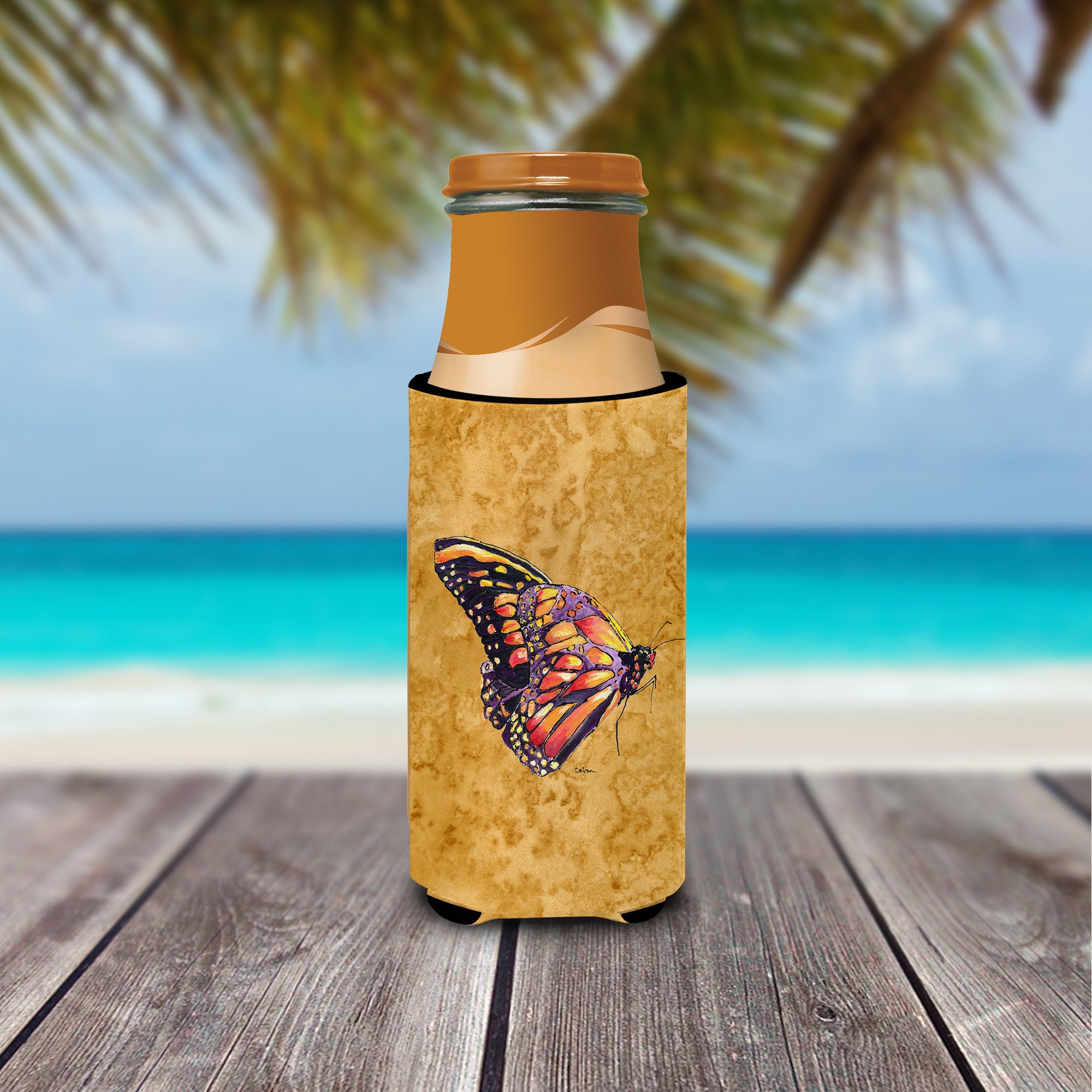 Butterfly on Gold Ultra Beverage Insulators for slim cans 8858MUK