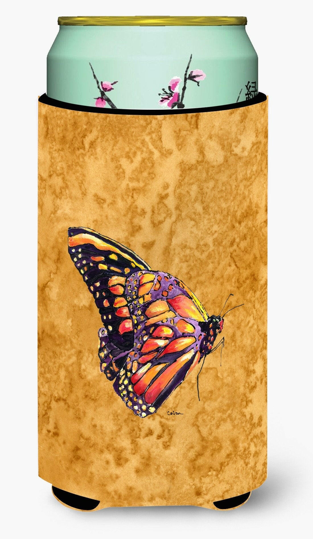 Butterfly on Gold  Tall Boy Beverage Insulator Beverage Insulator Hugger by Caroline&#39;s Treasures