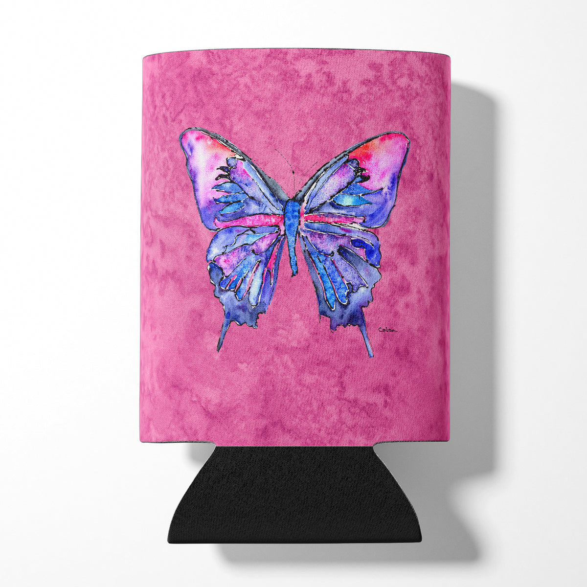 Butterfly on Pink Can or Bottle Beverage Insulator Hugger