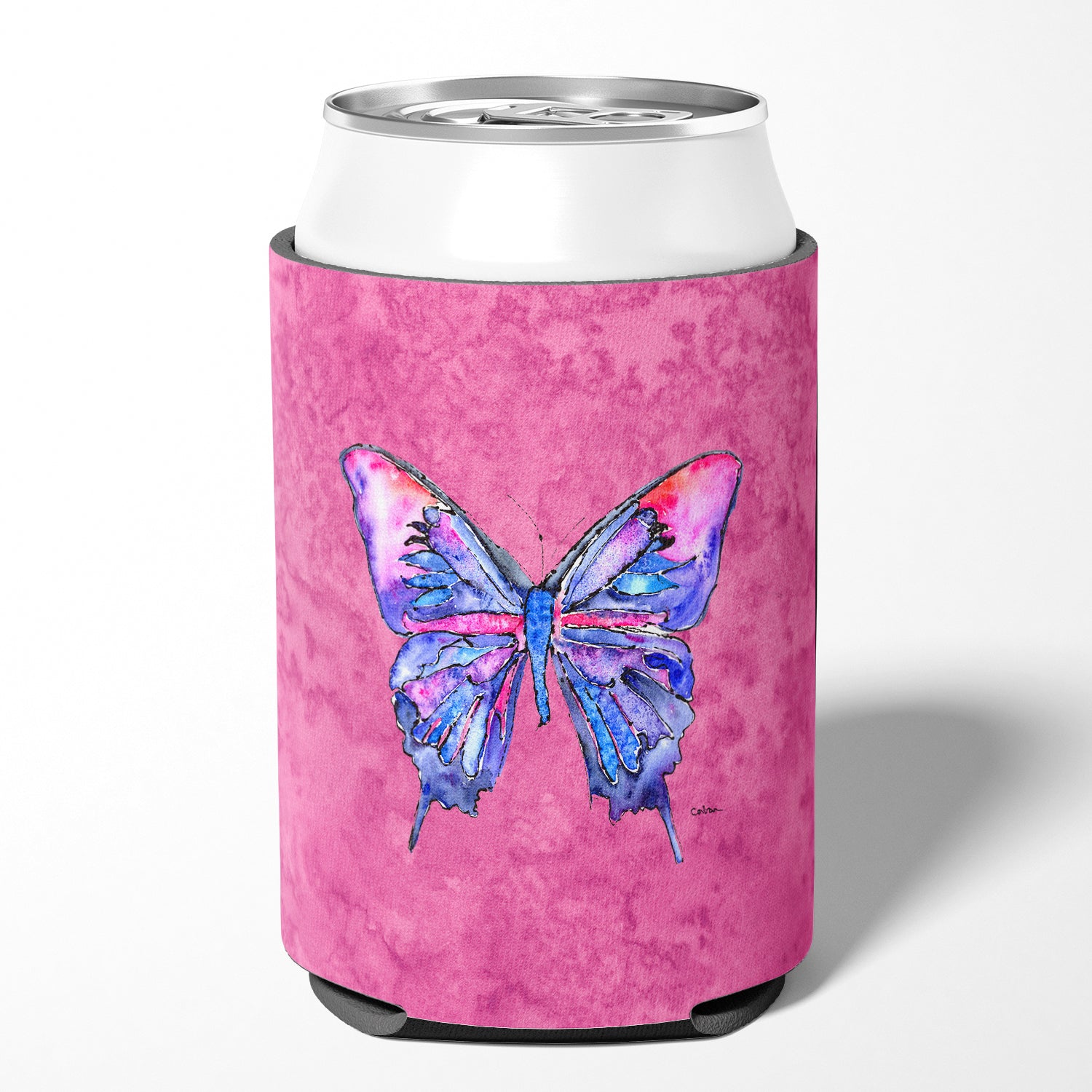 Papillon sur canette rose ou bouteille de boisson isolante Hugger