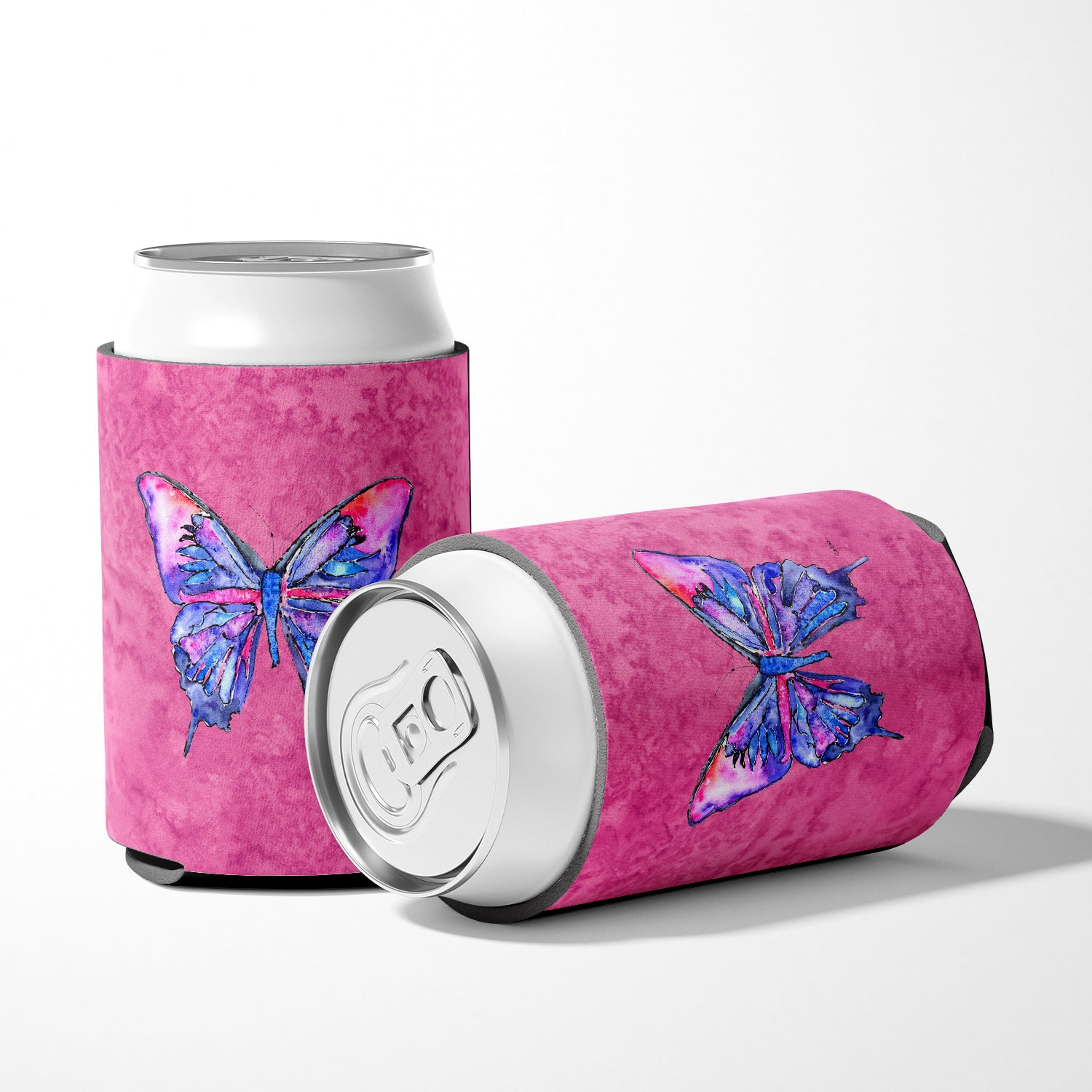 Butterfly on Pink Can or Bottle Beverage Insulator Hugger