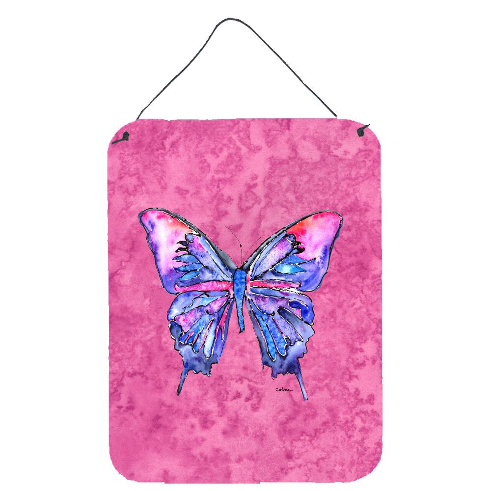 Butterfly on Pink Aluminium Metal Wall or Door Hanging Prints by Caroline's Treasures