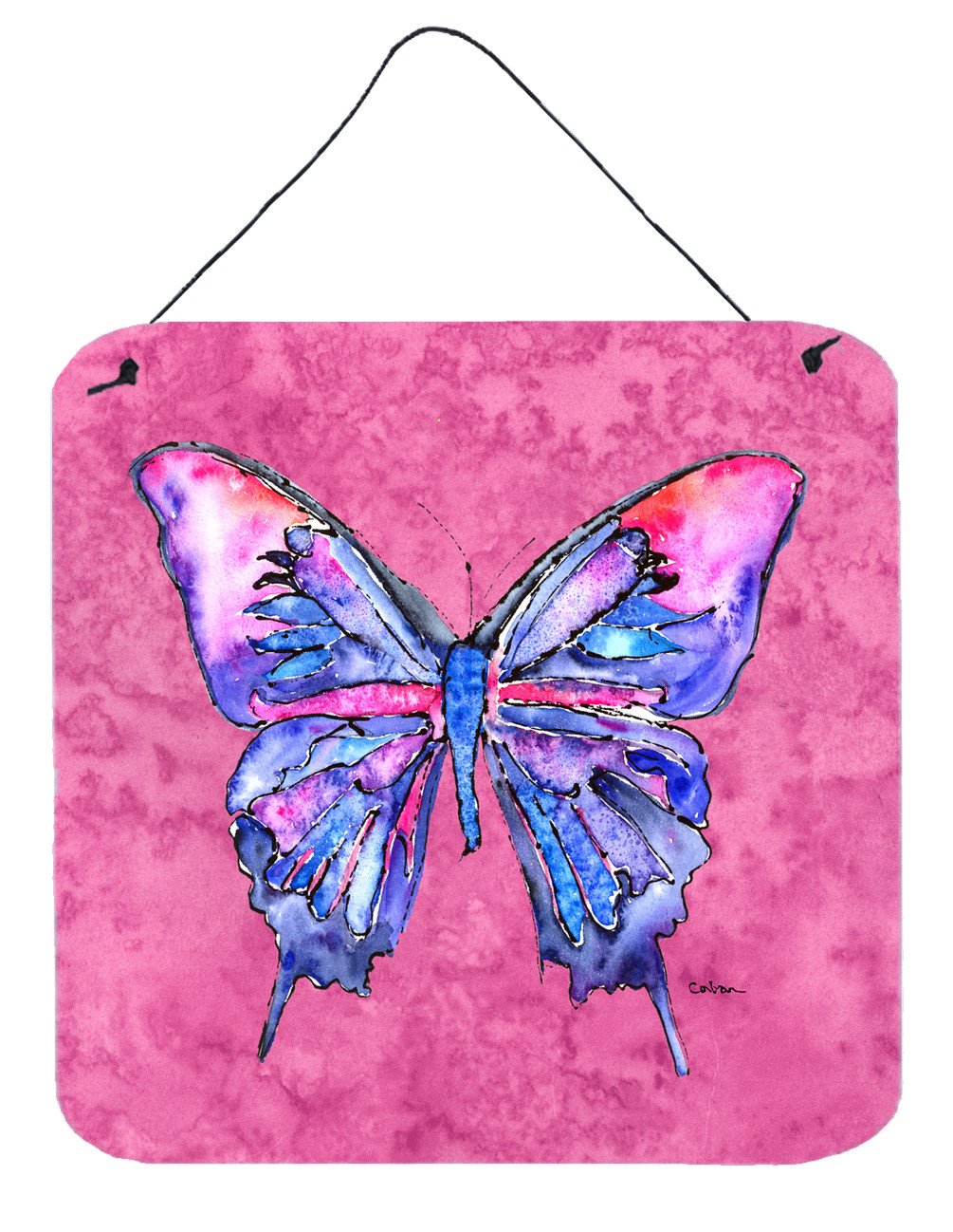 Butterfly on Pink Aluminium Metal Wall or Door Hanging Prints by Caroline&#39;s Treasures