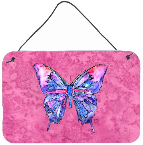 Butterfly on Pink Aluminium Metal Wall or Door Hanging Prints by Caroline&#39;s Treasures