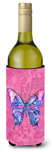 Butterfly on Pink Wine Bottle Beverage Insulator Beverage Insulator Hugger by Caroline's Treasures