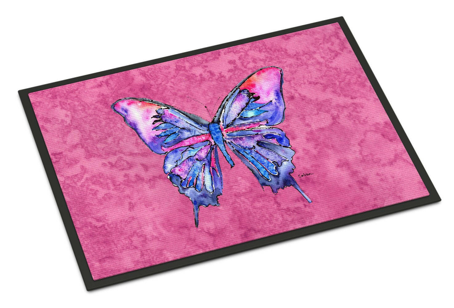 Butterfly on Pink Indoor or Outdoor Mat 18x27 Doormat - the-store.com