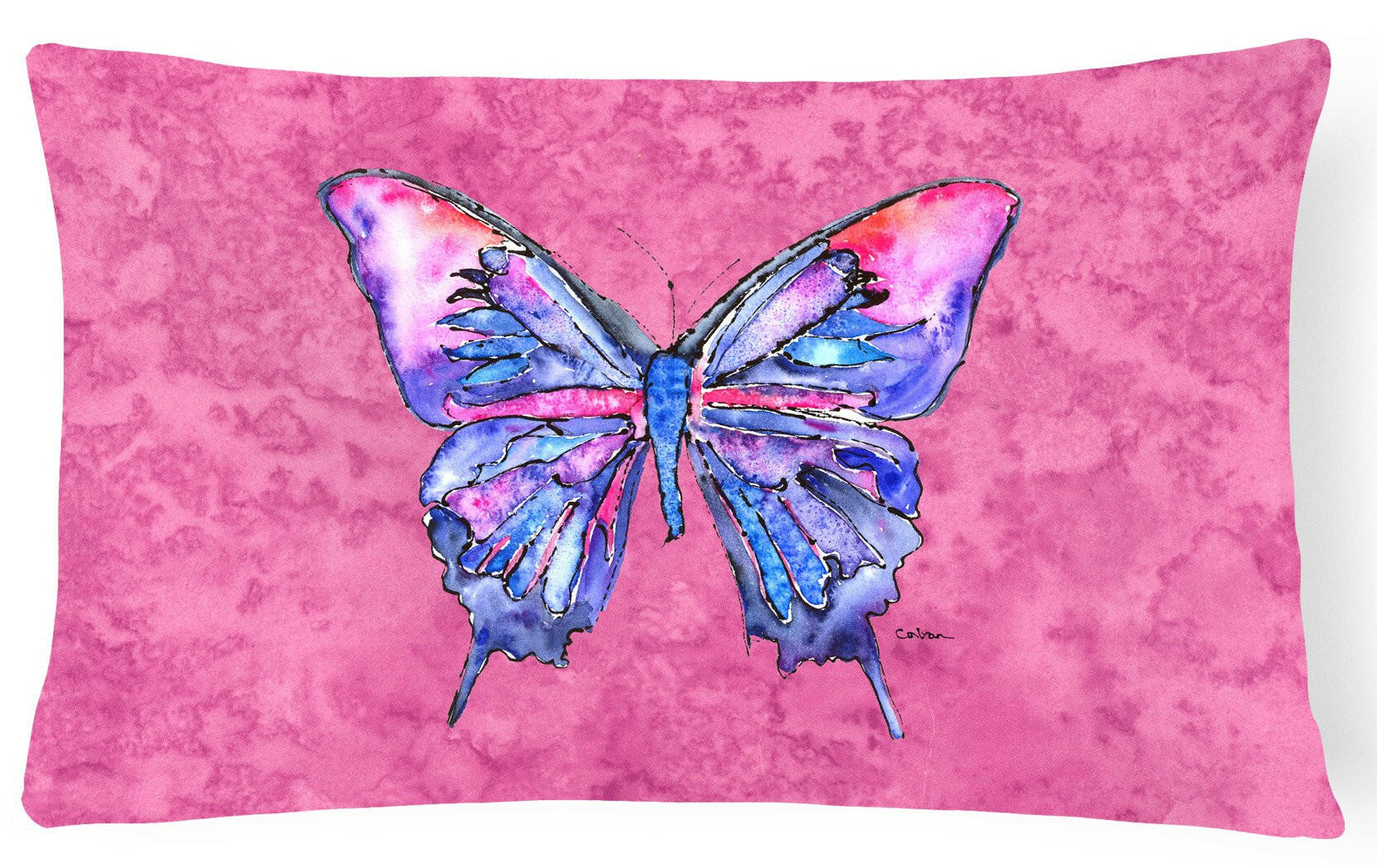 Butterfly on Pink   Canvas Fabric Decorative Pillow by Caroline's Treasures