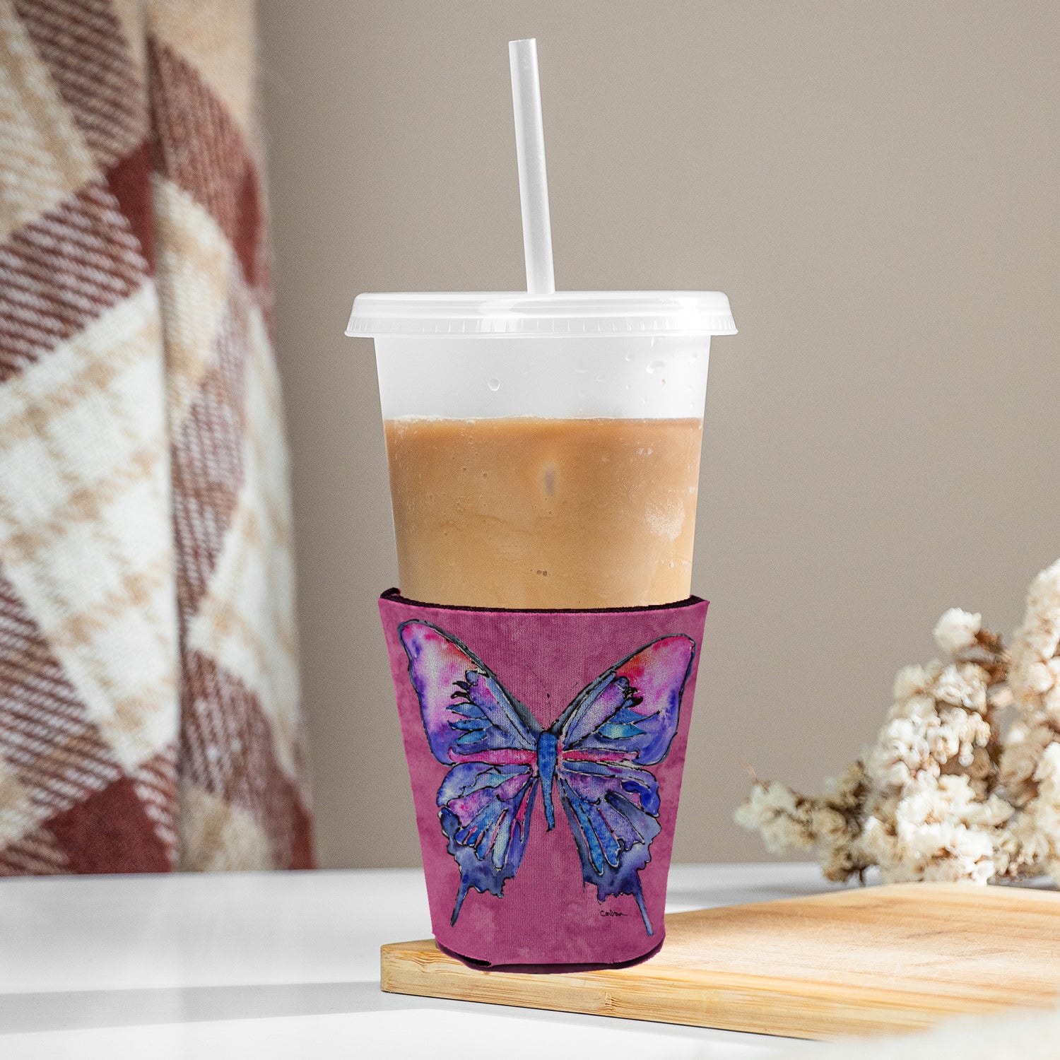 Butterfly on Pink Red Cup Beverage Insulator Hugger  the-store.com.