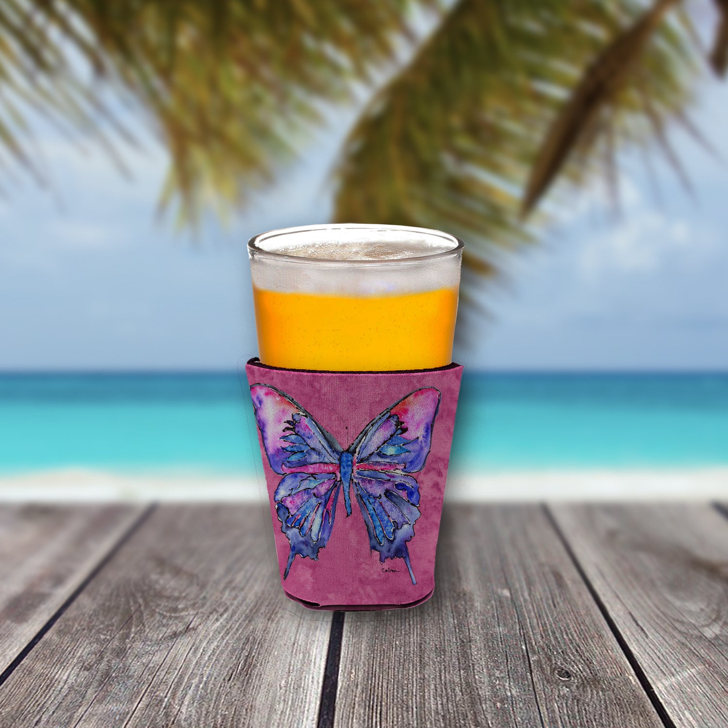 Butterfly on Pink Red Cup Beverage Insulator Hugger