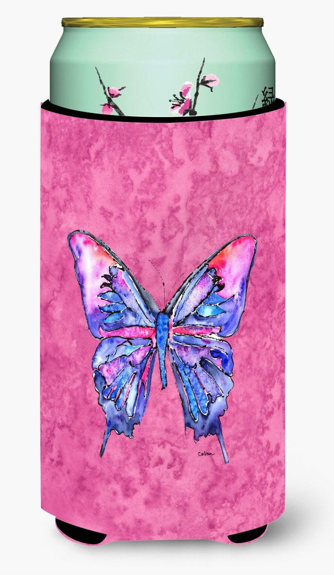 Butterfly on Pink  Tall Boy Beverage Insulator Beverage Insulator Hugger by Caroline&#39;s Treasures