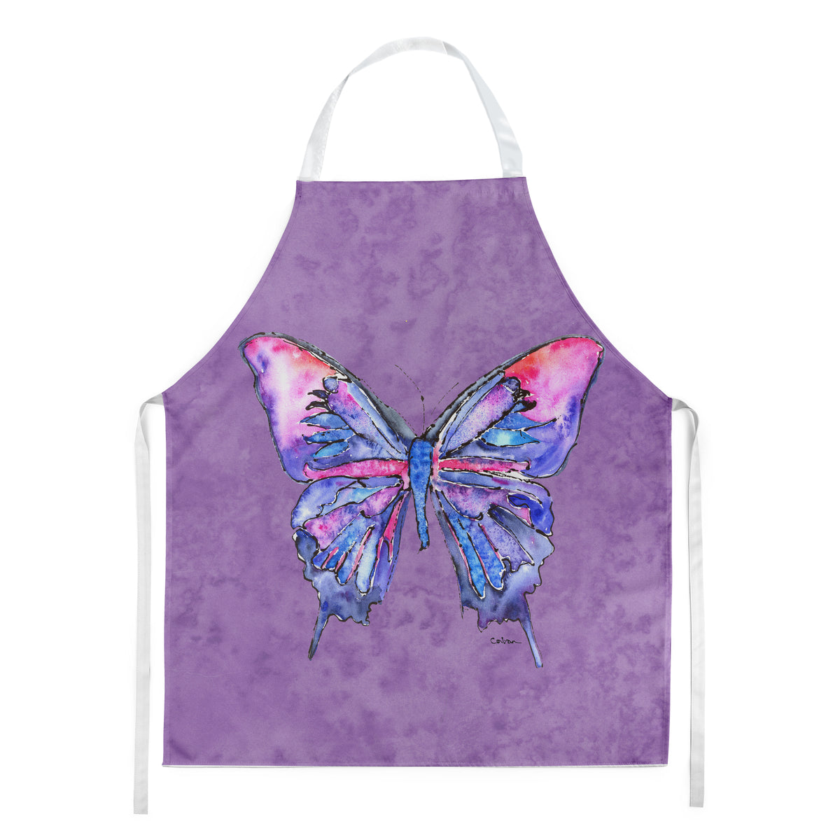 Papillon sur tablier violet