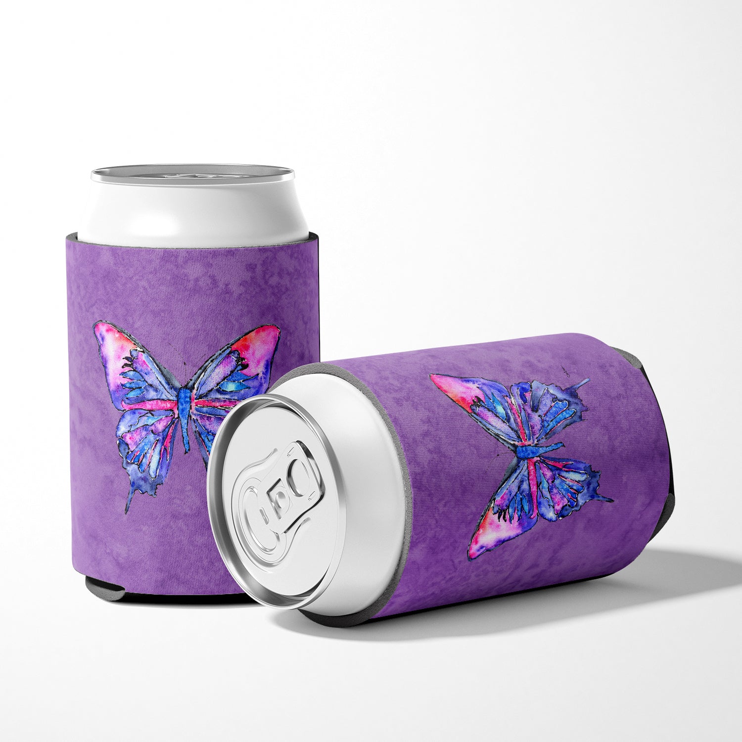 Butterfly on Purple Can or Bottle Beverage Insulator Hugger.