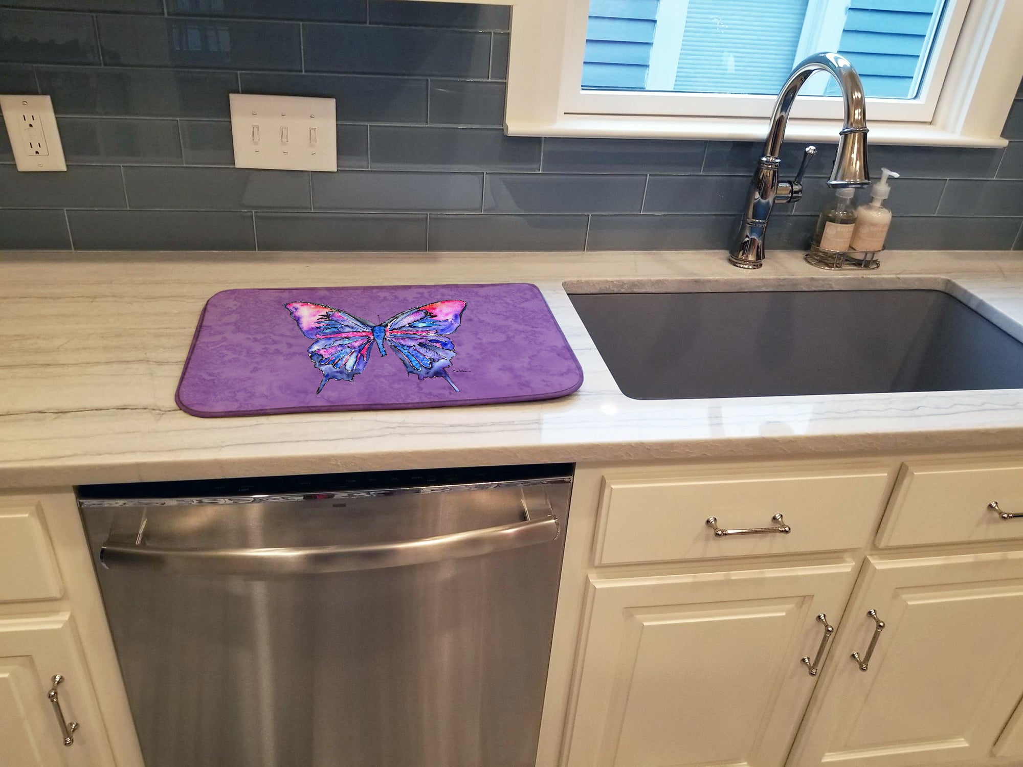 Butterfly on Purple Dish Drying Mat 8860DDM  the-store.com.
