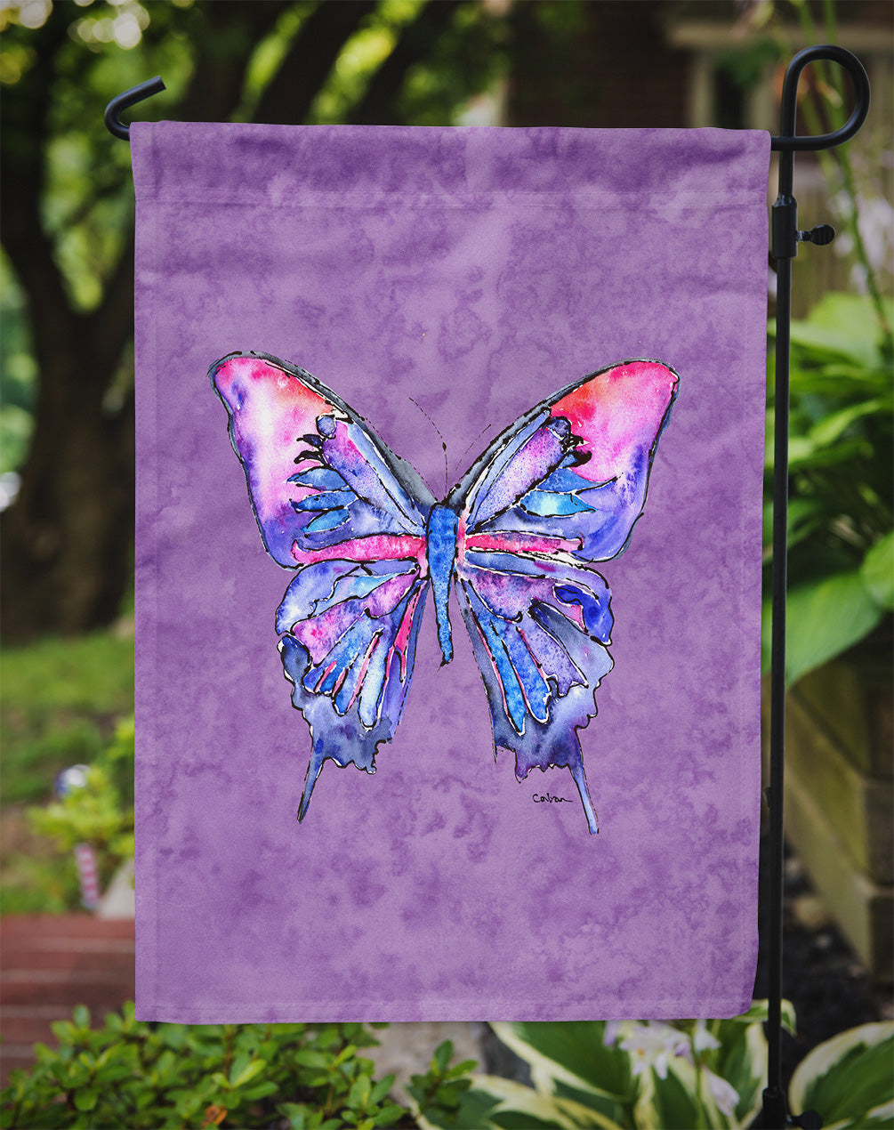 Butterfly on Purple Flag Garden Size.
