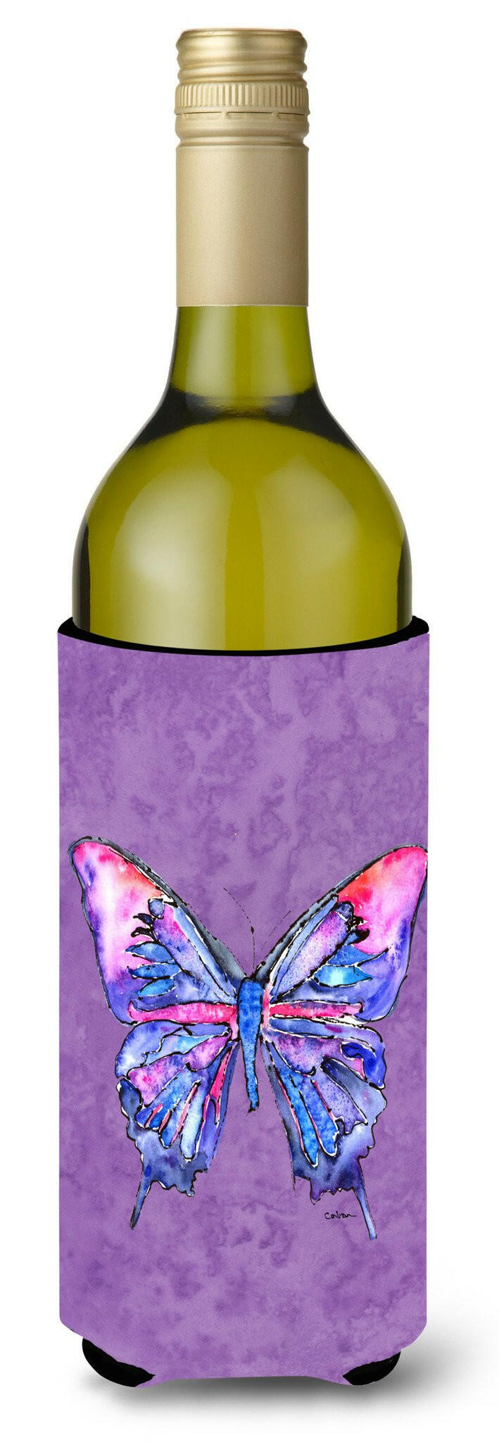 Butterfly on Purple Wine Bottle Beverage Insulator Beverage Insulator Hugger by Caroline&#39;s Treasures