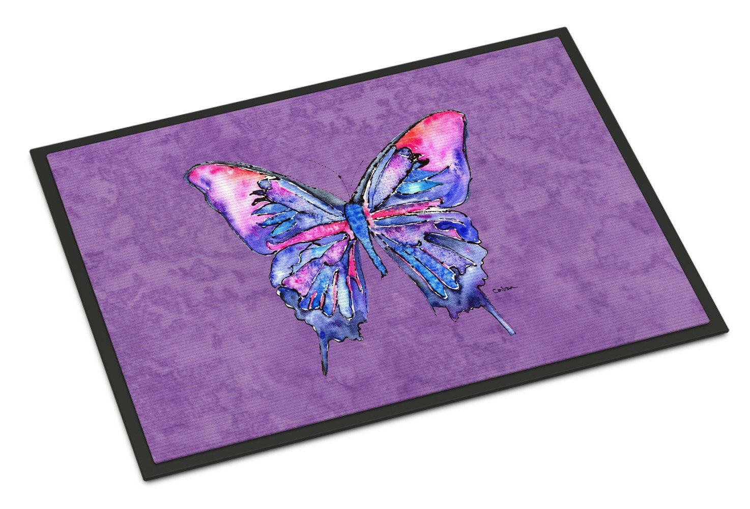 Butterfly on Purple Indoor or Outdoor Mat 18x27 Doormat - the-store.com