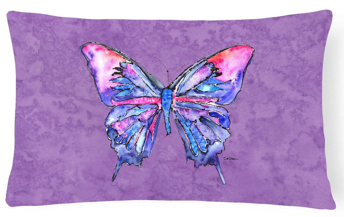 Butterfly on Purple   Canvas Fabric Decorative Pillow by Caroline&#39;s Treasures
