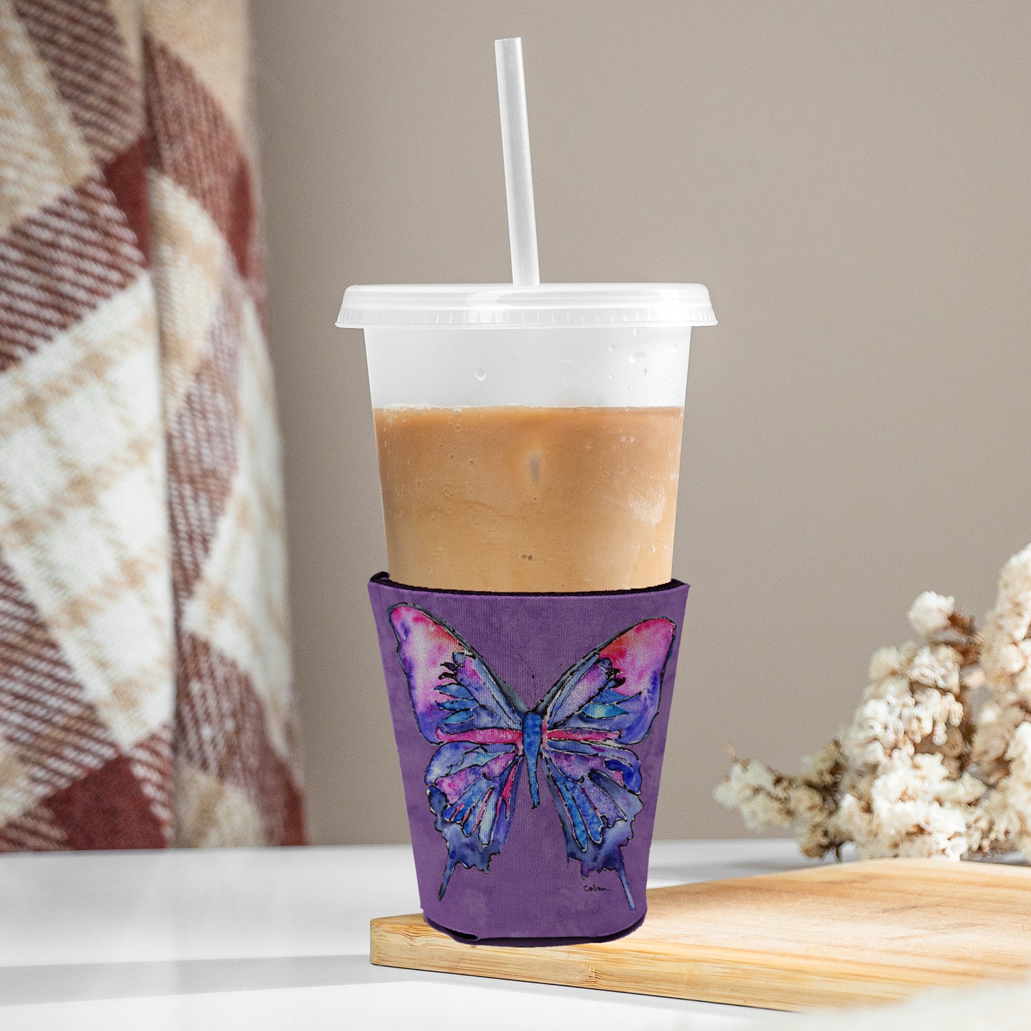 Butterfly on Purple Red Cup Beverage Insulator Hugger