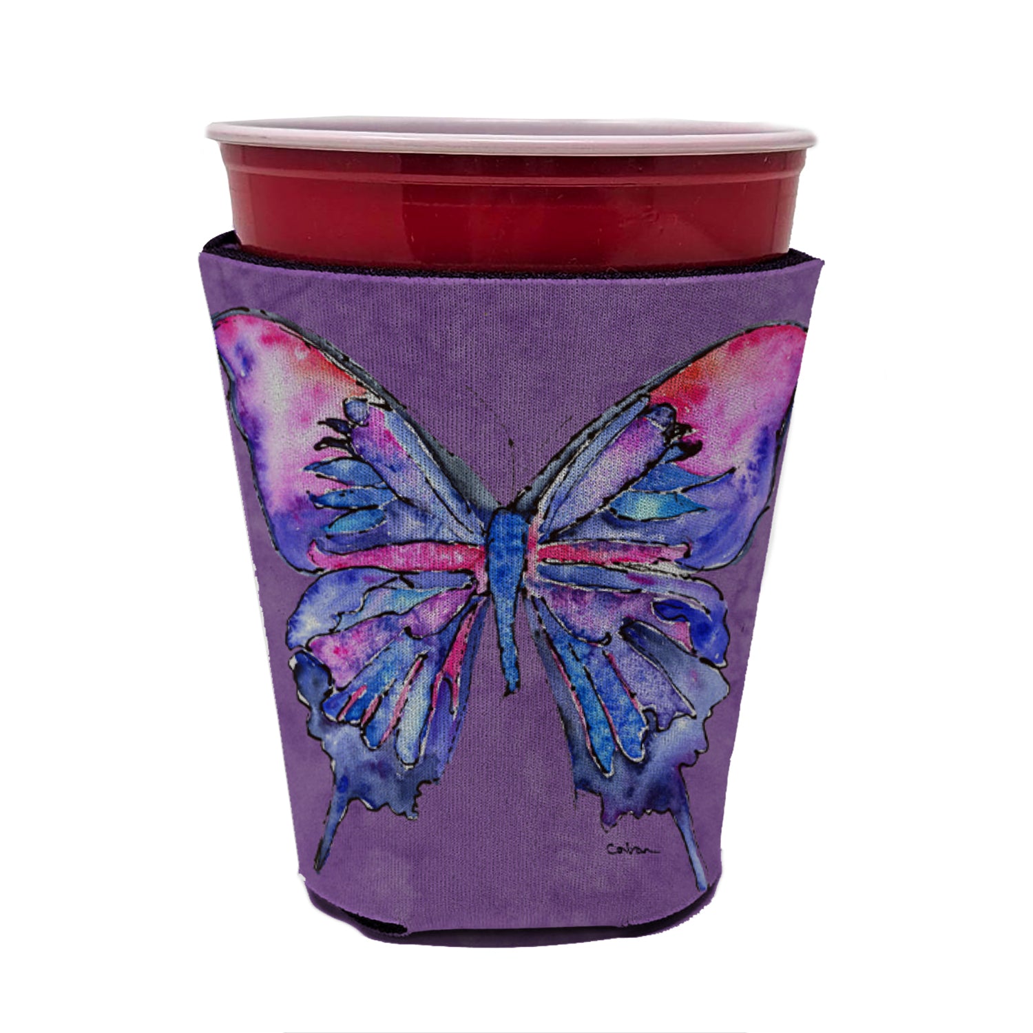 Butterfly on Purple Red Cup Beverage Insulator Hugger