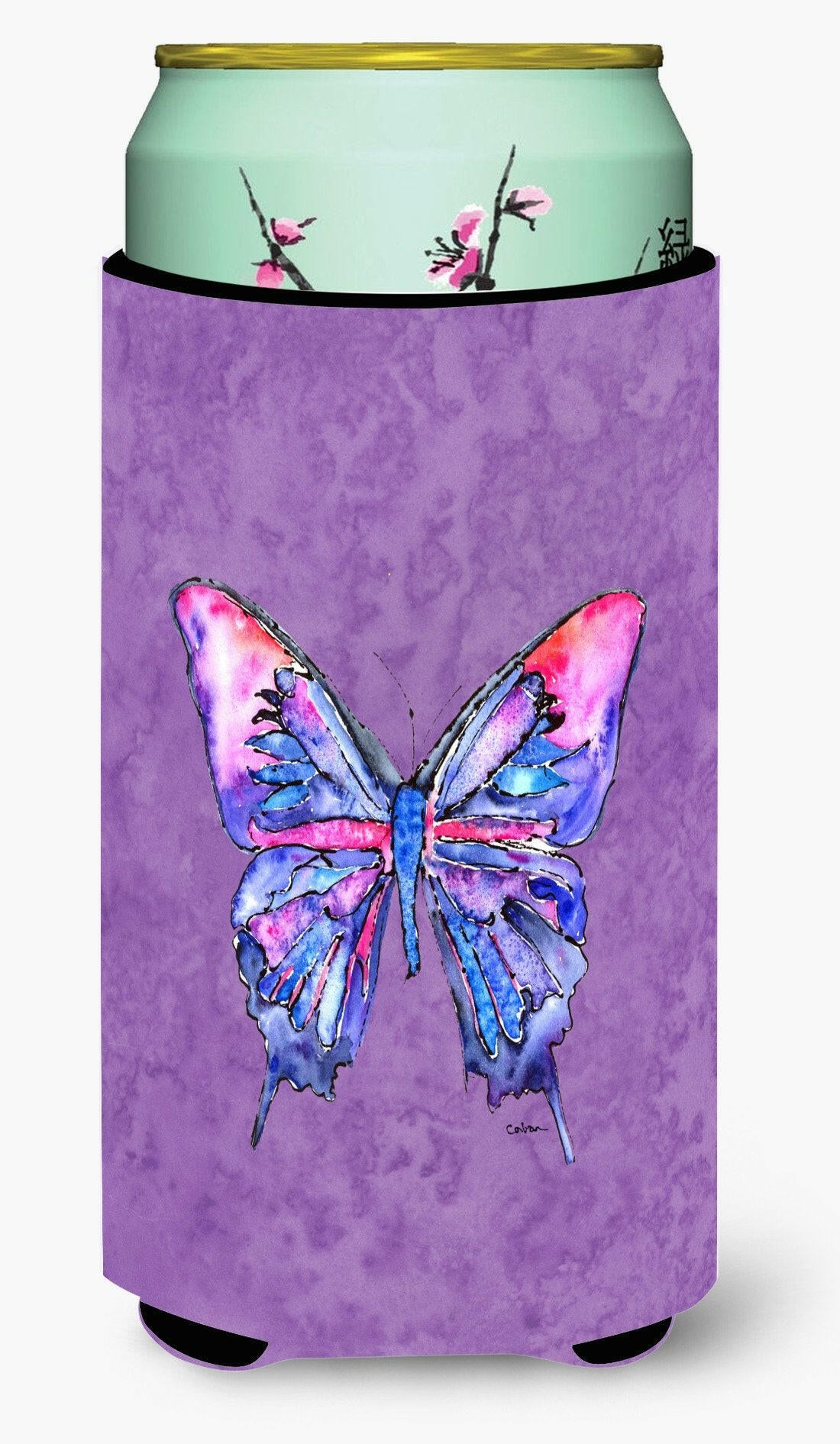 Butterfly on Purple  Tall Boy Beverage Insulator Beverage Insulator Hugger by Caroline&#39;s Treasures