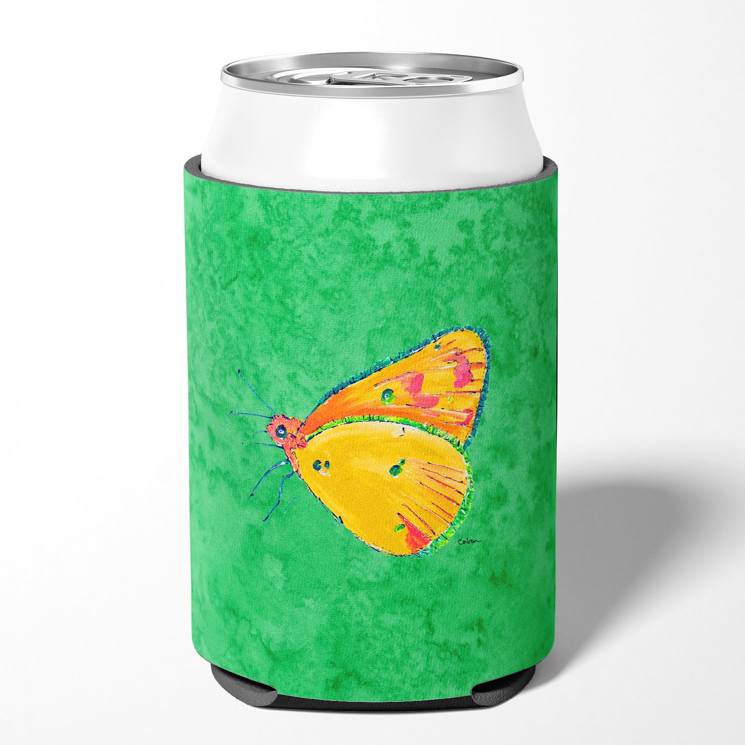 Butterfly Orange on Green Can ou Bottle Beverage Insulator Hugger