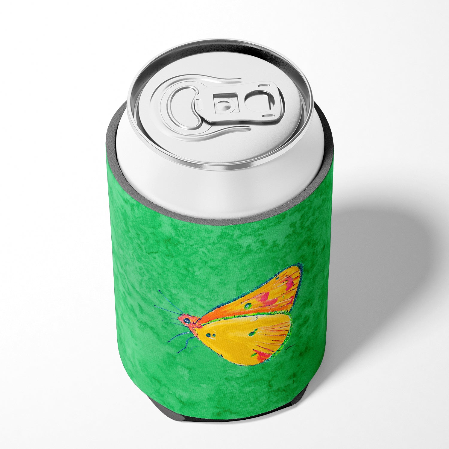 Butterfly Orange on Green Can or Bottle Beverage Insulator Hugger