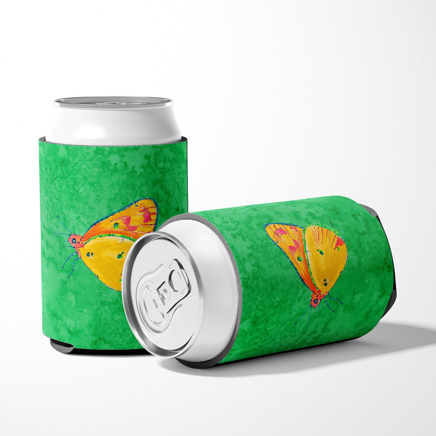 Butterfly Orange on Green Can or Bottle Beverage Insulator Hugger.