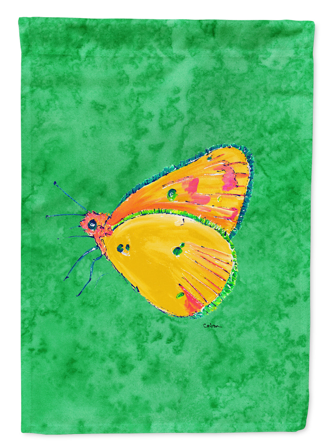 Butterfly Orange on Green Flag Canvas House Size