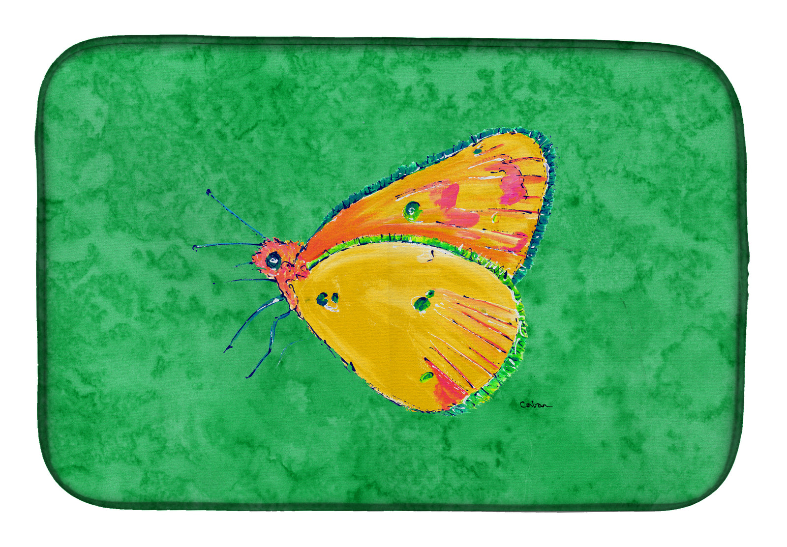 Butterfly Orange on Green Dish Drying Mat 8861DDM  the-store.com.